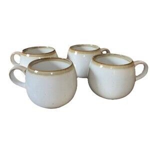 Set of 4 Hearth and Hand White and Beige Round Ceramic Mugs, Glossy Finish